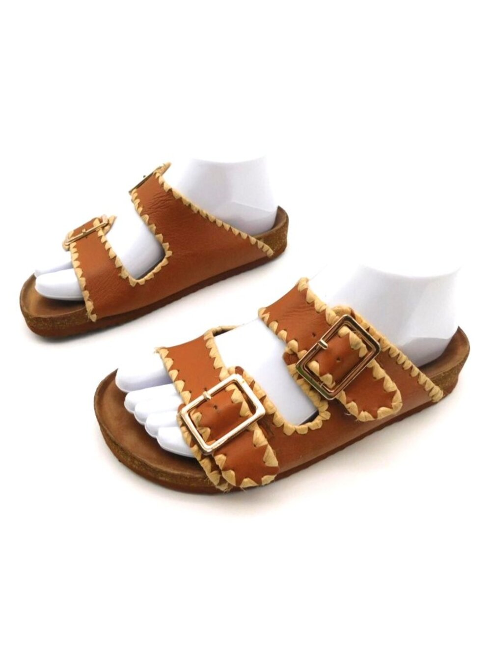 Steve Madden Brown Leather Double Buckle Slide Sandals Boho Western Womens 8?